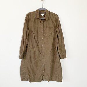 J. Jill corduroy green-brown long sleeve button front collared knee length dress